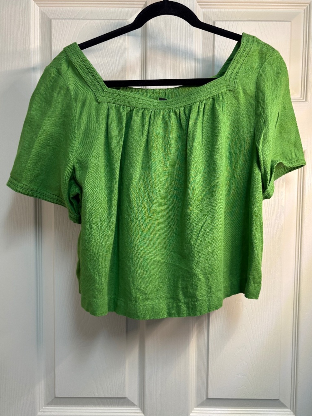 J. Crew green square neck linen top